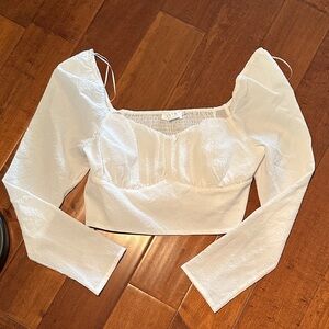 Astr White Textured Cropped Blouse